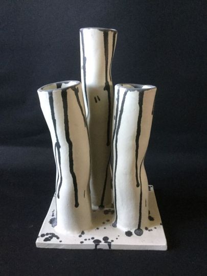 Vase original en forme de tube à essai avec support en métal 34 cm